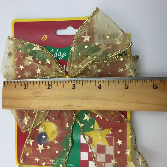 Holiday Makers 8" Gold Bow Yellow Glitter Stars Christmas Home Decor - Picture 4 of 5
